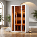2 Person Extendable FAR Infrared Sauna for Home, Hemlock Wood Low EMF 6 Carbon Heaters Indoor Saunas with LED Lights, Bluetooth Speaker, Digital Control Panel, and Seating Bench
