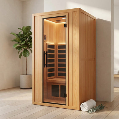 1 Person Extendable FAR Infrared Sauna for Home, Hemlock Wood Low EMF 6 Carbon Heaters Indoor Saunas with LED Lights, Bluetooth Speaker, Digital Control Panel, and Seating Bench